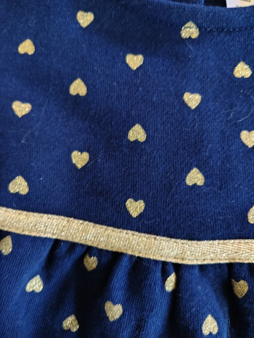 Carters Blue and Gold Heart Bow Matching Long Sleeve Set Size 18 Months